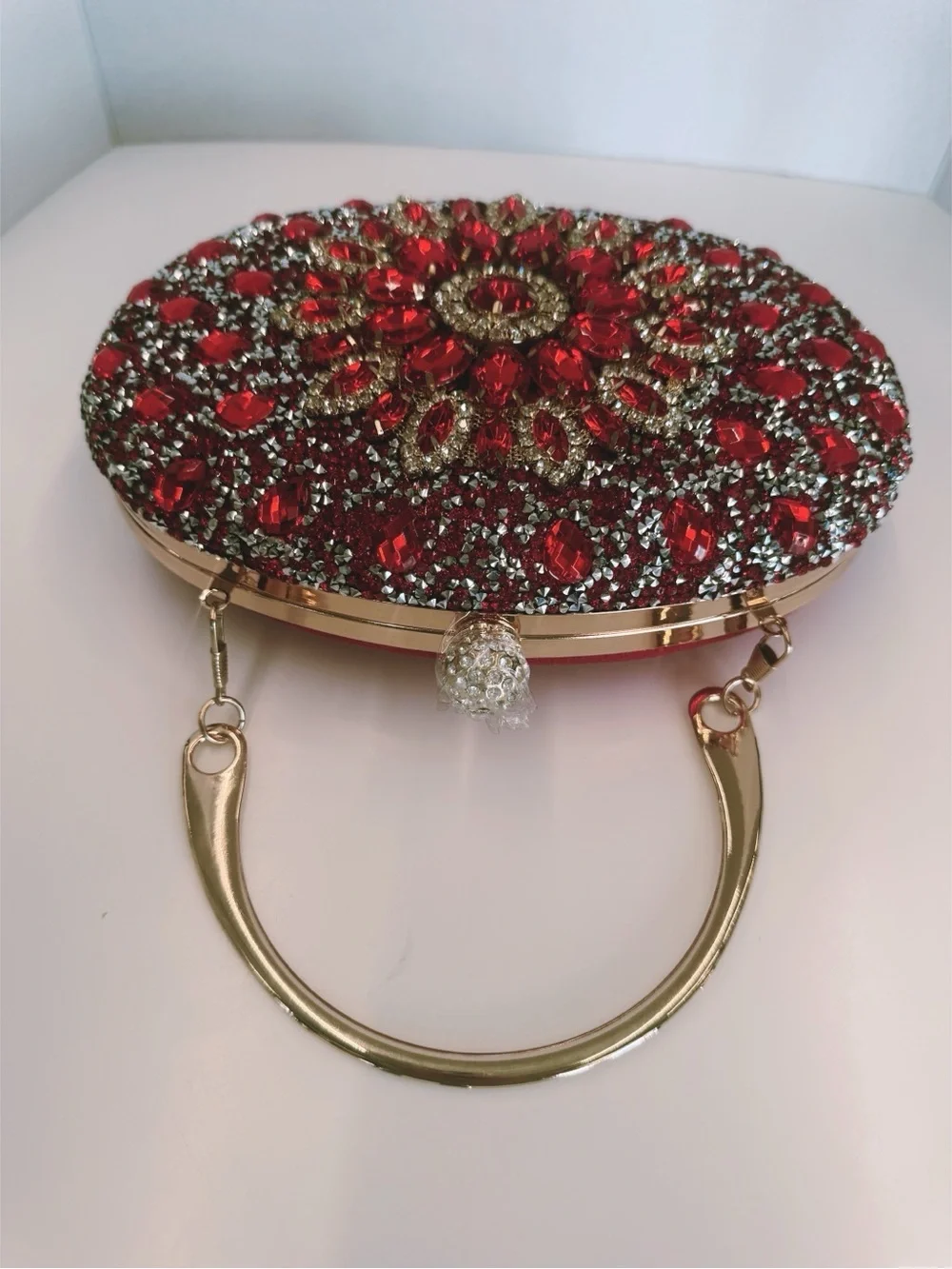 NWOT Ramla Red Gold Mosaic Rhinestone Evening Clutch Bag